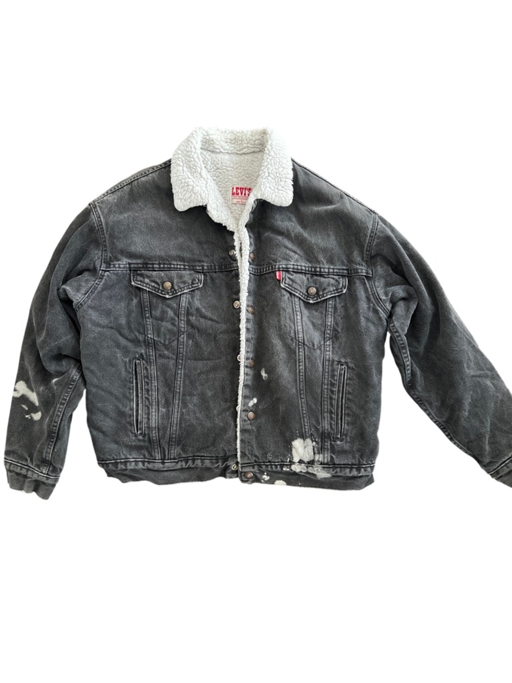 Levi's Black Washed Denim Sherpa Jacket with White Lining